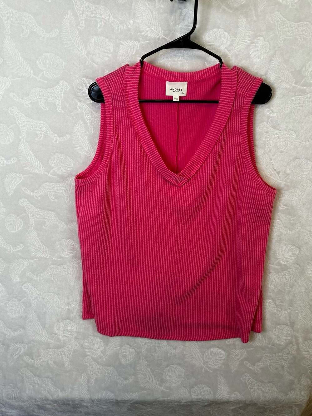 Andree by Unit Ribbed V-Neck Sleeveless Tank Top Pink Size 2X